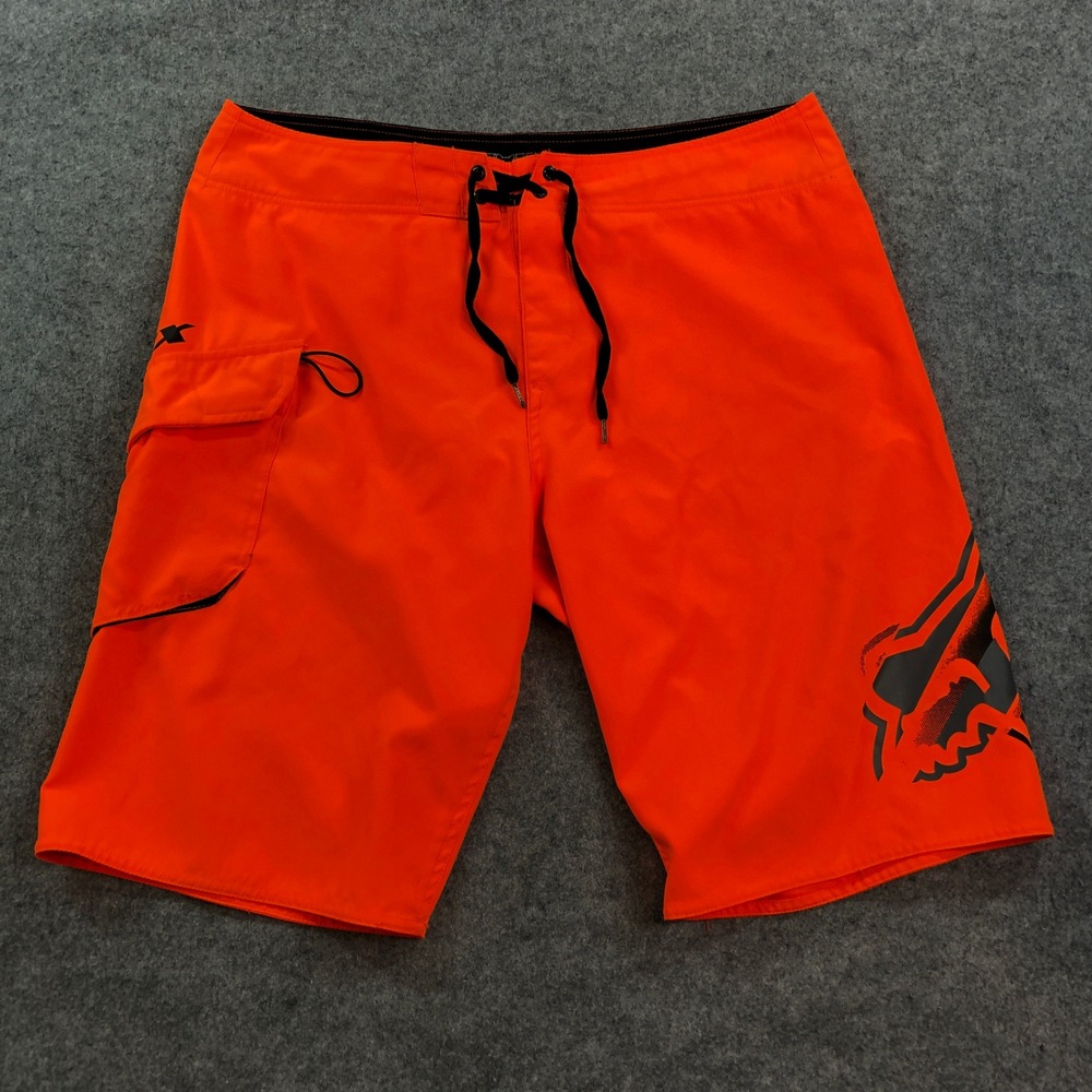 Fox Mens Cargo Board Shorts 36x12 Orange Drawstring Utility Outdoor Racing Bike